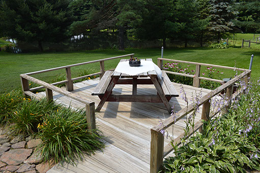 Outdoor dining is simple with the easy to access picnic tables.